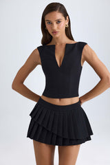 Kadie-Open-Front Crop Top in Black