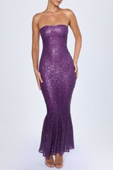 Kinsley-Embellished Cut-Out Bandeau Maxi Dress in Grape