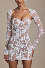 Andreia-Lace-Detail Corset Mini Dress in White