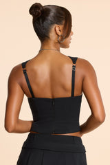 Laurel-Brushed Twill Square Neck Tailored Top in Black