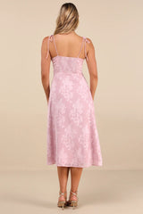 Loveliest Looks Blush Pink Floral Jacquard Tie-Strap Midi Dress