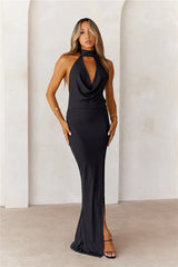 Refined Luxury Halter Maxi Dress Black