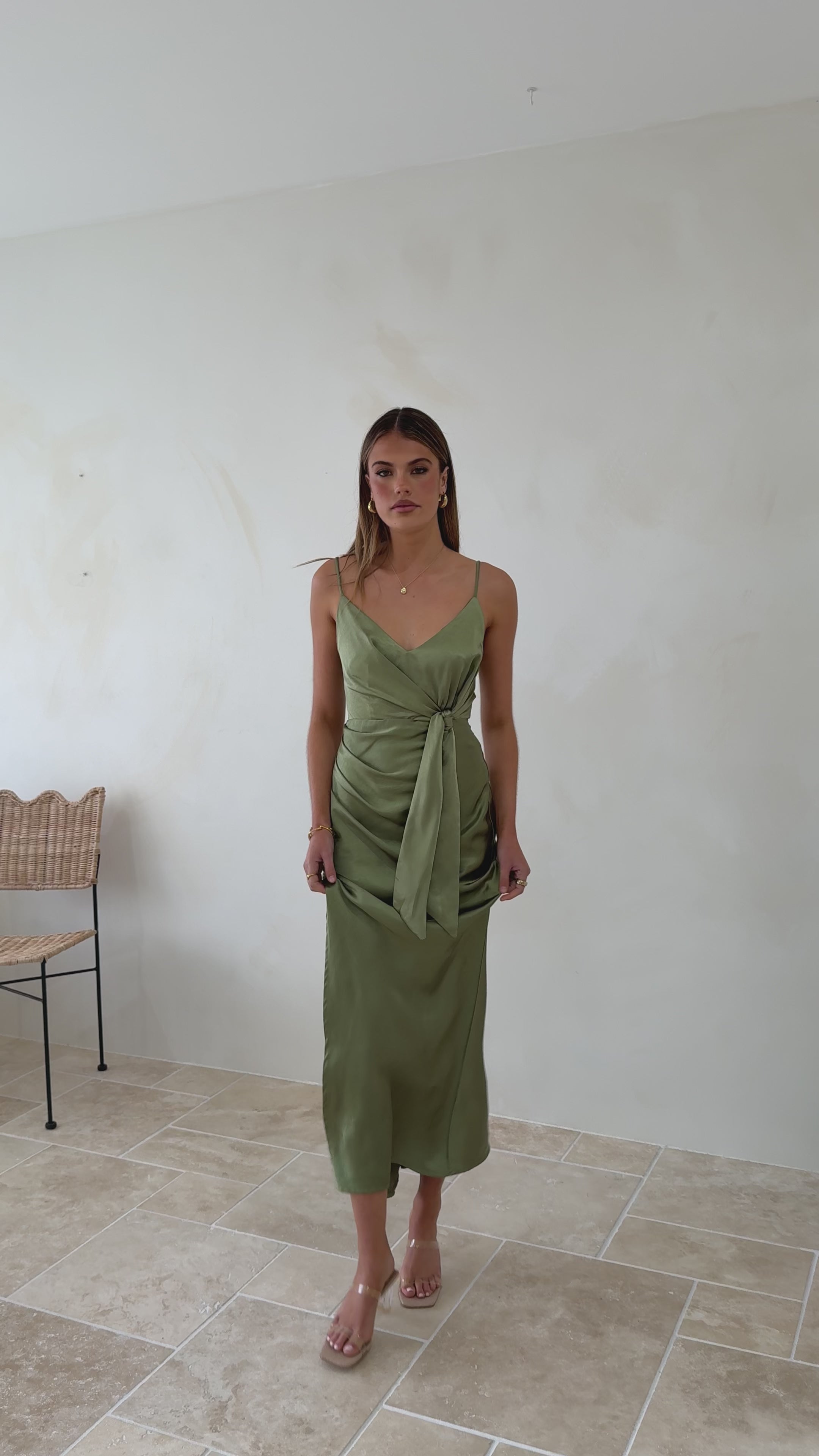 Yasmeen Tie Front Maxi Dress - Olive