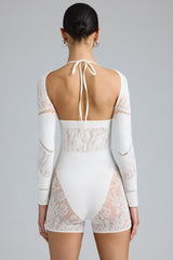 Melody-Embellished Cut-Out Unitard in Ivory