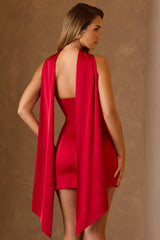 Camila-Scarf-Detail Strapless A-Line Mini Dress in Scarlet Red