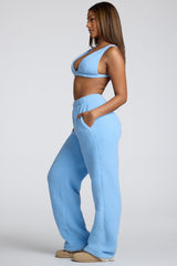Loungewear-Petite Low Rise Straight Leg Fleece Joggers in Baby Blue