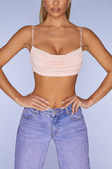 La Rochelle-Embellished Strap Crop Top in Blush
