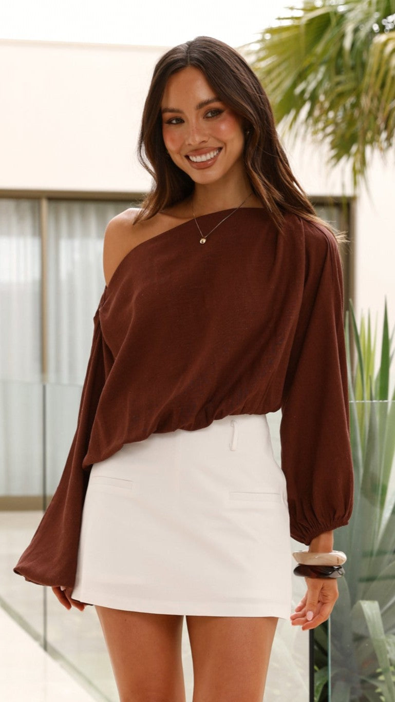 Katara Off Shoulder Top - Chocolate