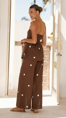 Kailani Strapless Top and Pants Set - Chocolate / White Polka Dot