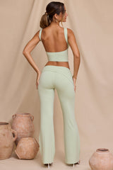 Katya-Petite Mid-Rise Straight Leg Trousers in Light Sage