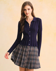 Blue Plaid A-Line Mini Skirt