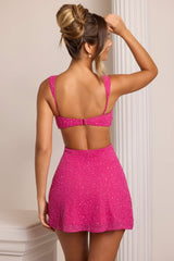 Emilion-Embellished Cut Out Mini Dress in Fuschia