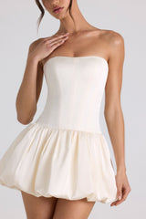 Fabiola-Lace-Up Bubble Hem Corset Mini Dress in Ivory