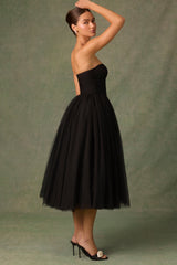 Cindy-Tulle Corset Midaxi Dress in Black