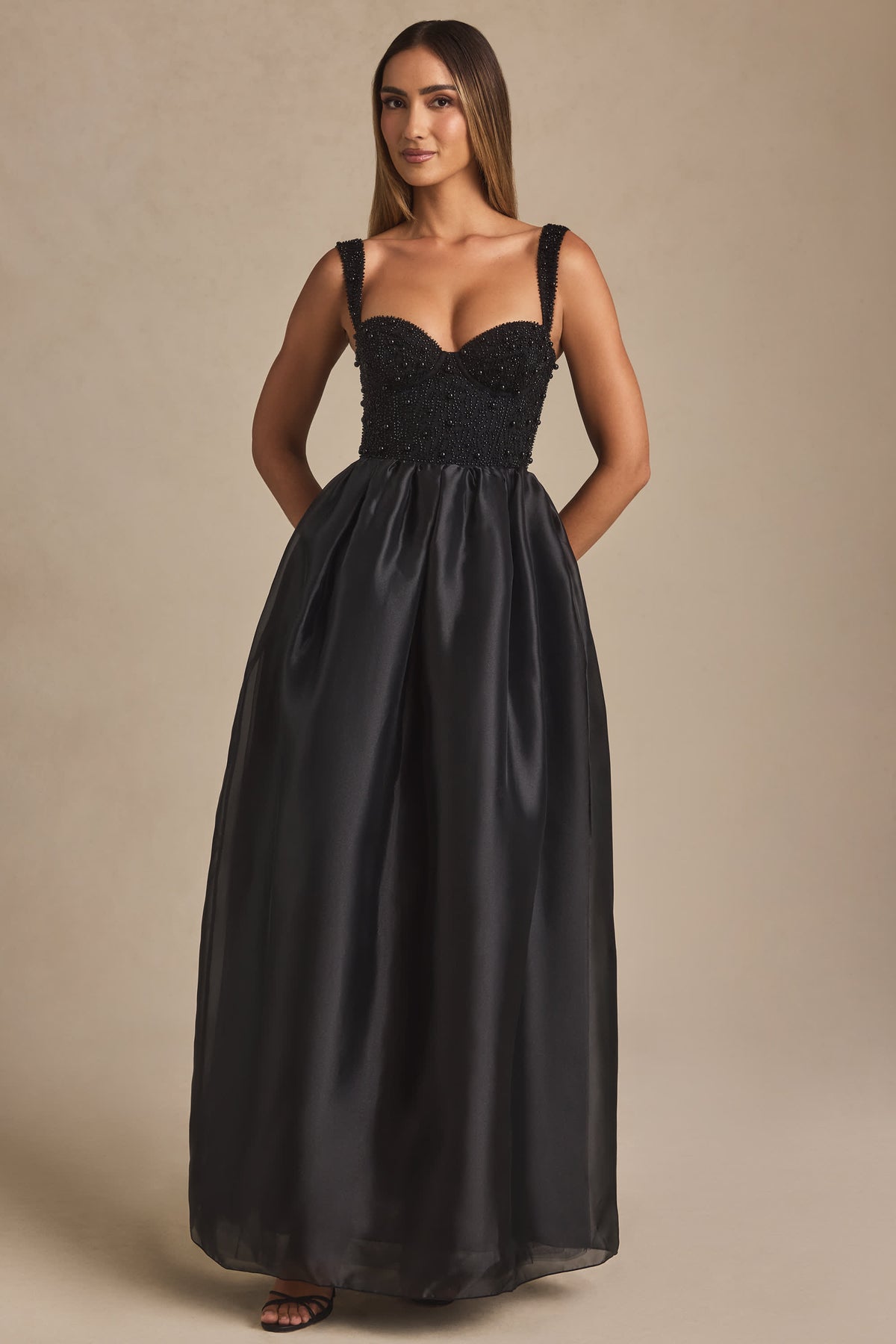 Delancey-Embellished Corset Gown in Black