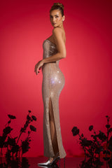 Lucile-Embellished Plunge Gown in Almond
