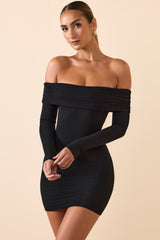 Oriana-Modal Off-Shoulder Mini Dress in Black