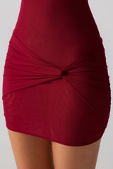 Aurelia-Mesh Cap Sleeve Cut Out Mini Dress in Ruby
