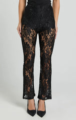 Jaclyn Pants - Mid Waist Lace Straight Leg Pants in Black