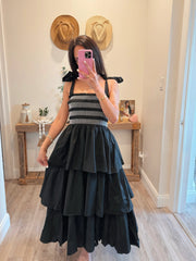 Black Smocked Tiered Maxi Dress