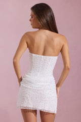 Ziya-Embellished Draped Strapless A-Line Mini Dress in White