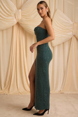 La Rochette-Embellished Strapless Cowl-Neck Maxi Dress in Emerald Green