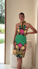Portugal Twist Halter Mini Dress - Apple