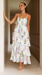 Camisha Frill Maxi Dress - Vase Print