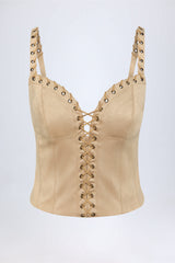 Bela-Lace-Up Top in Tan