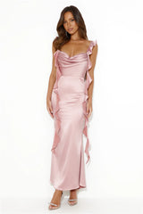 Romance High Satin Maxi Dress Blush