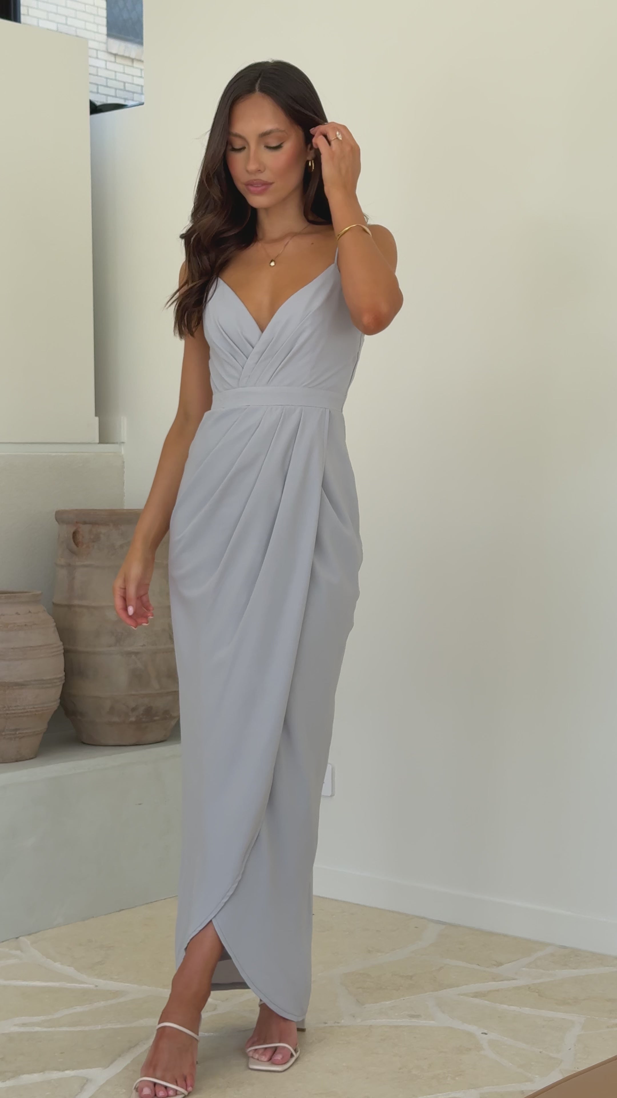Charlotte Draped Maxi Dress - Silver
