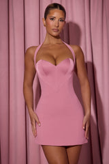 Lenore-Heart-Detail Halterneck A-Line Mini Dress in Dusty Pink