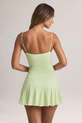 Kelbie-Modal Ruched A-Line Mini Dress in Sage Green