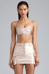 Kennedy-Metallic Denim Cropped Bralette in Champagne
