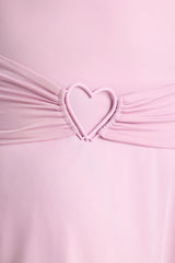 Lorena-Heart Detail Cowl Neck Mini Dress in Soft Pink