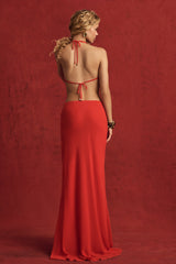 Keona-Mid-Rise Split Maxi Skirt in Chilli Red