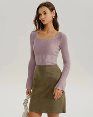 Purple Bell Sleeve Casual Knit Tee