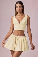 Maira-Ruched Drawstring Mini Skirt in Lemon Yellow Stripe