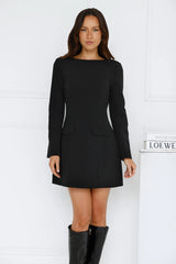 Polished Elegance Long Sleeve Mini Dress Black
