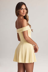 Jaida-Modal Off-Shoulder A-Line Mini Dress in Lemon Sherbet