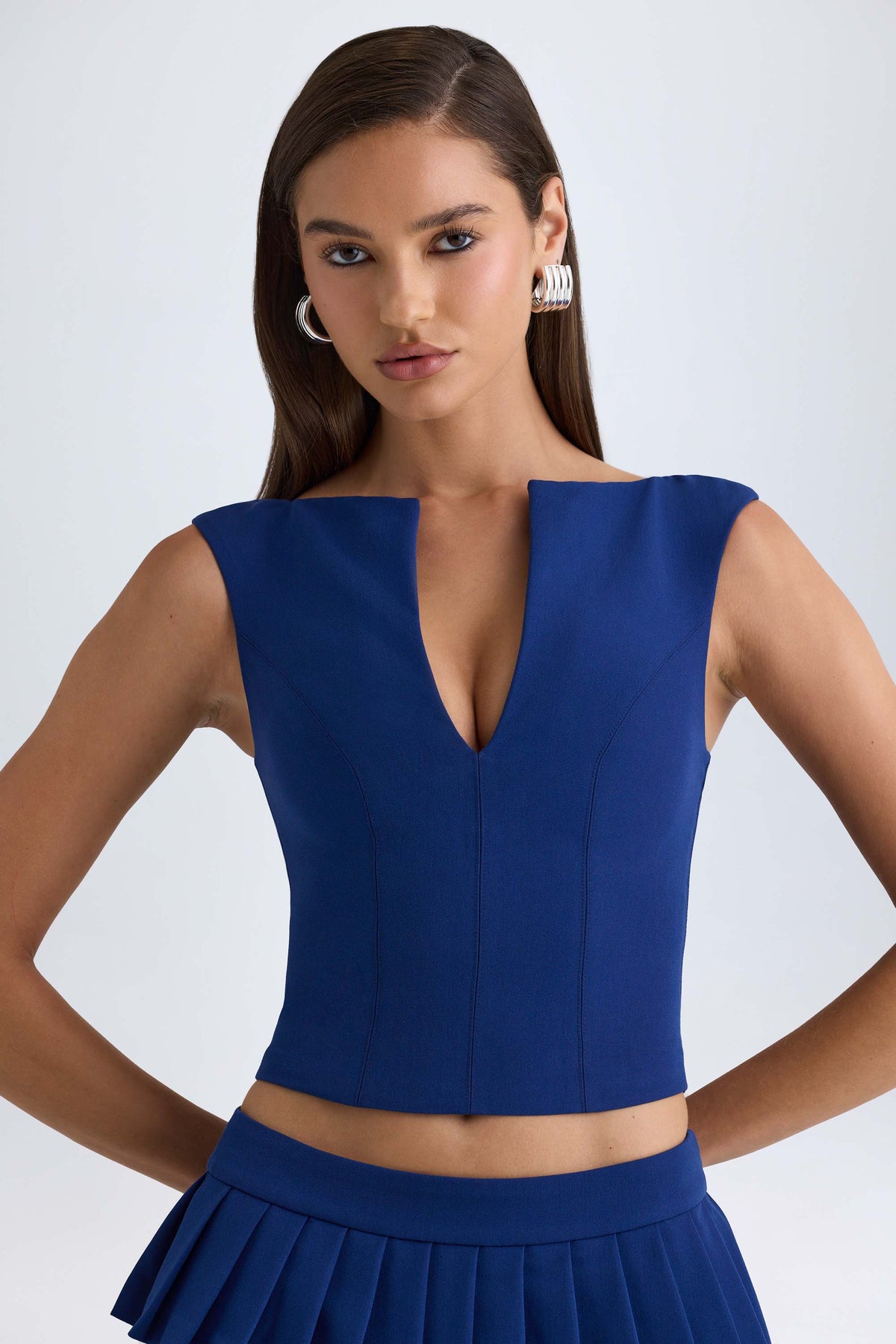Kadie-Open-Front Crop Top in True Navy