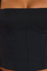 Laurel-Brushed Twill Square Neck Tailored Top in Black