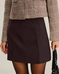 Coffee Natural Waisted A-Line Mini Skirt