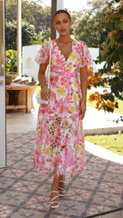 Solana Midi Dress - Pink Floral