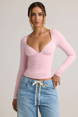 Emry-Modal Ruched Long-Sleeve Top in Baby Pink