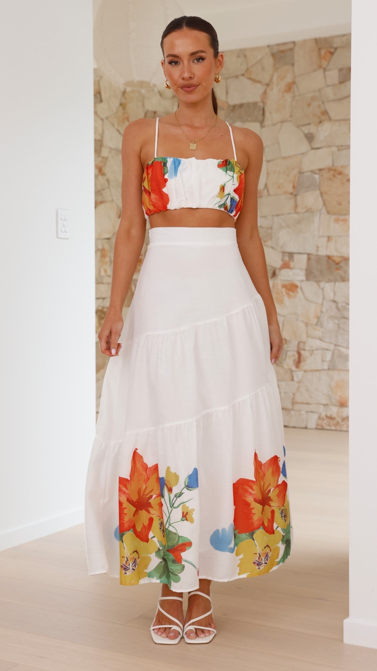 Saraya Top and Skirt Set - White Floral
