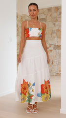 Saraya Top and Skirt Set - White Floral