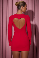 Adelia-Cut-Out Heart-Detail Bodycon Mini Dress in Red