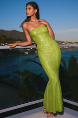 Kinsley-Embellished Cut-Out Bandeau Maxi Dress in Pear Green