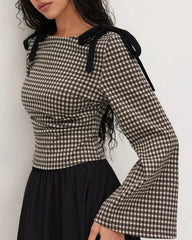 Coffee Plaid Bell Sleeve Tee